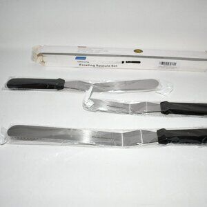 PUCKWAY Offset Frosting Spatula Set, 3pc, Black, 6 8 10 Inch Cake Icing Knives,
